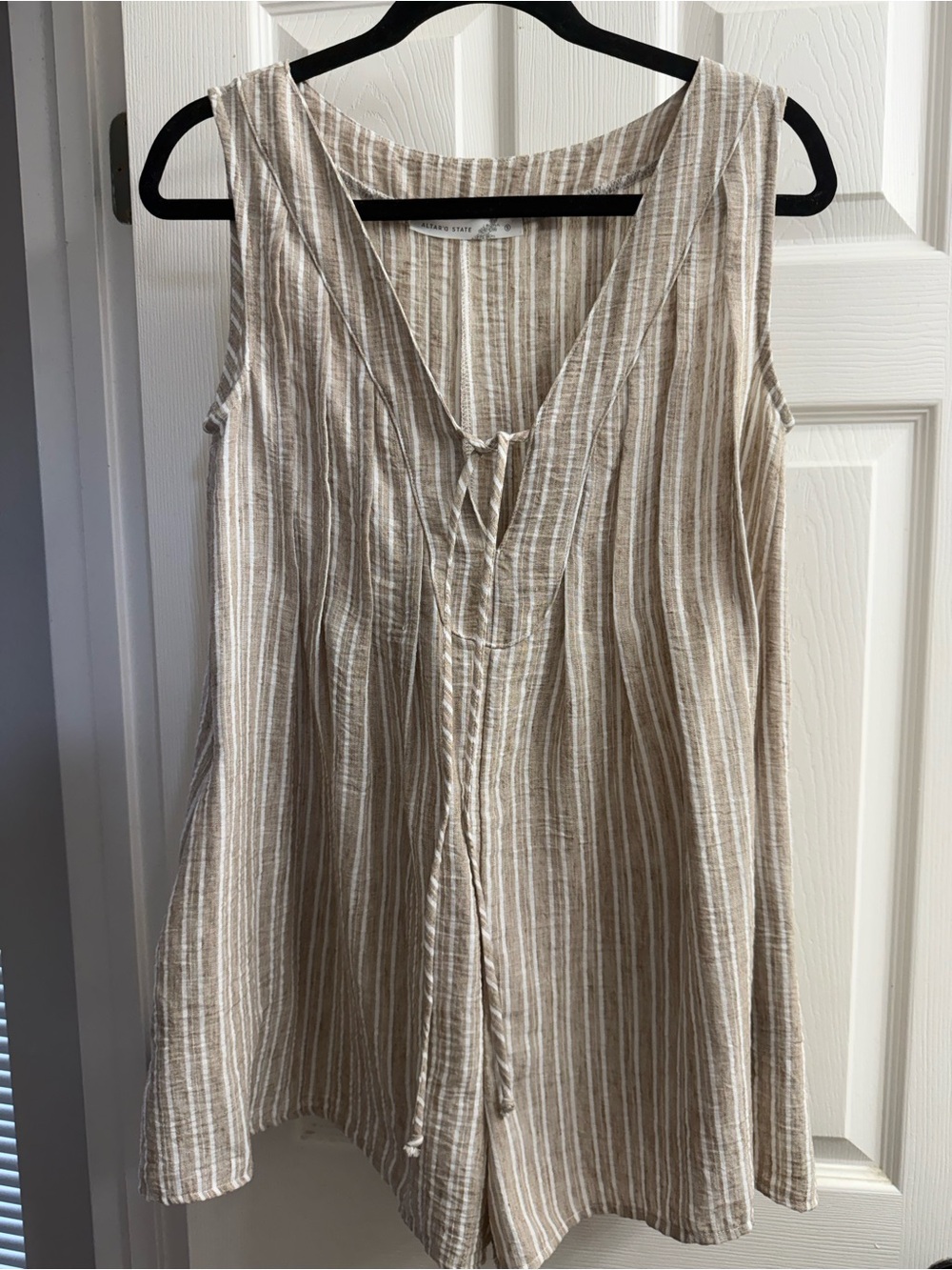 Altar'd State Beige and Cream Striped Sleeveless Romper